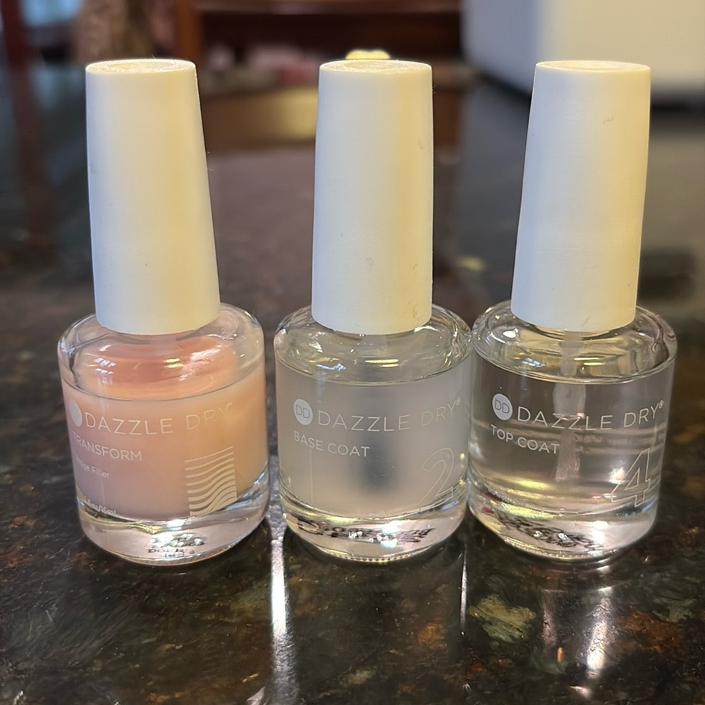 Dazzle Dry Base Coat, Transform, and Top Coat